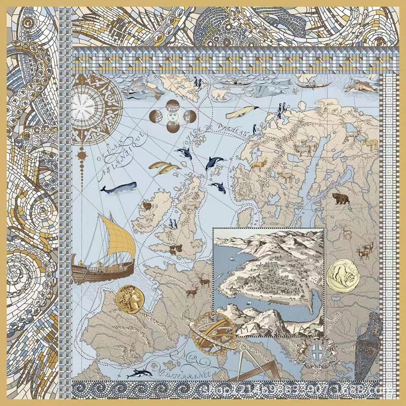 New 18 Momme Twill Silk Navigator Print Square Scarf 35