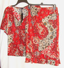 Vintage OLIVIA PAIGE Red/Multi-Color 2pc Stretch Knit TOP & SKIRT Sz LARGE — photo 1