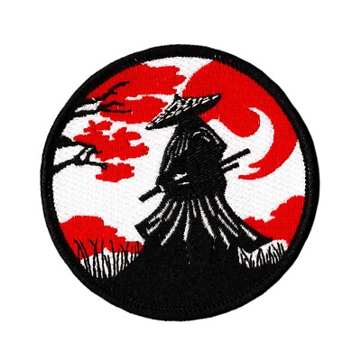 Japanese Samurai Warrior Red Moon Embroidered Iron On Patch Exclusive Design