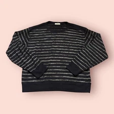 Rag & Bone Avryl Knit Sweater Womens XL Black Silver Striped Stretch Crew Neck