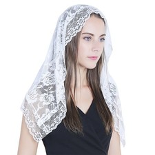 Lace Mantilla Catholic Chapel Veil Head Covering Latin Mass Medium, White