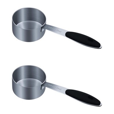 2 PCS 1/4 Cup 59ml 2oz Single Measuring Cup Black Silicone Grip Stainless Tool