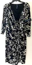 Chaps Dress Women Sz XL Deep V-Neck 3/4 Sleeve Pullover Sheath Ruffle Blk/Wht