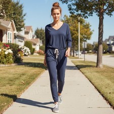 Vuori Jumpsuit VW438 Lux Womens Blue Midnight Heather Drawstring Pockets Sz S