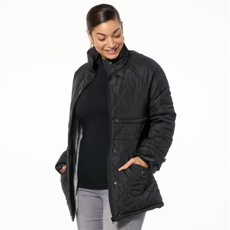 Sporto Rose Quilted Water Resistant Anorak Coat Size 1X Black