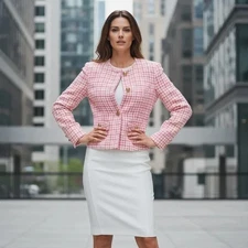 ZARA Women’s Pink & White Tweed Cropped Jacket Size M NWT