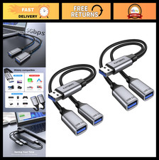 2 Pack USB 1 to 2 Splitter Hub, USB 3.0 A Male to Dual Female Adapter for Chargi