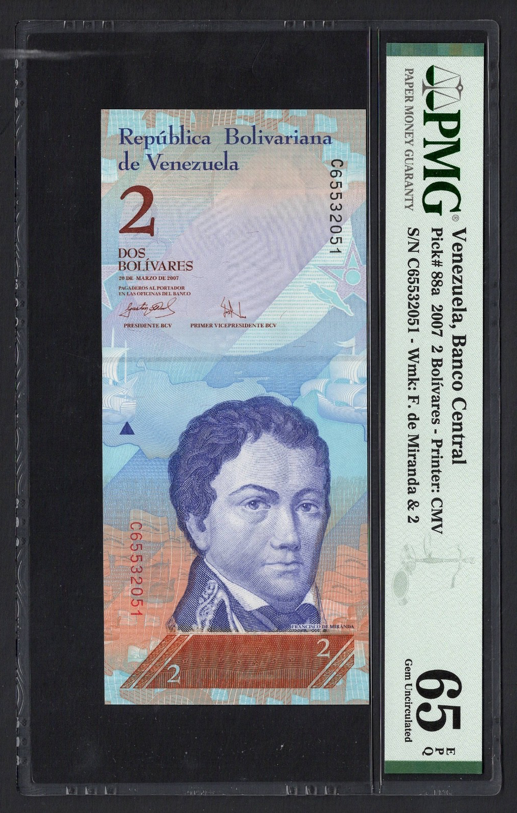 Venezuela 2 Bolivares 2007 — P88a Uncirculated Grade 65