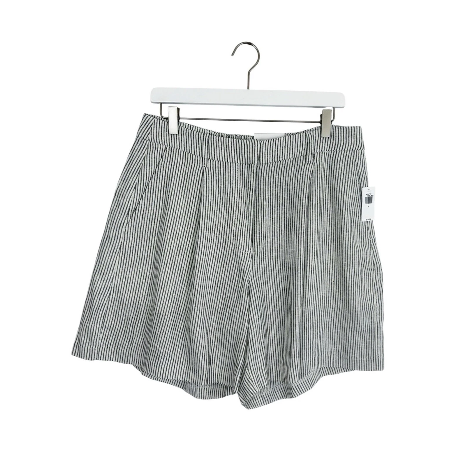Old Navy Linen Trouser Shorts Pleated Women's Size Large Charcoal Pinstripe