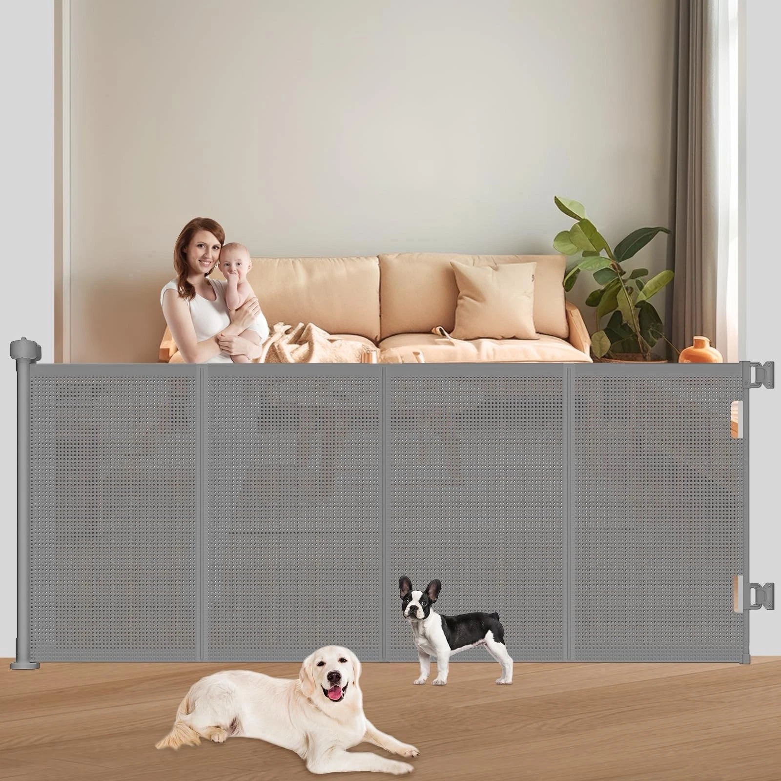 Upgrade 71" Retractable Baby Gates with Reinforced Strips, 41" Tall Gate-Grey