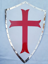 Templar Heater Shield with Red Cross Medieval Knight Battle Shield Cosplay