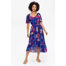 Abel the Label Santa Cruz Midi Dress Size XS Purple Floral High Low Hem Anthro