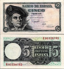 Spain 5 Pesetas 1948 Pick# 136a UNC