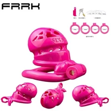FRRK Latest Male Chastity Device Super Mini Cage with 4 Rings Cage Chastity Lock