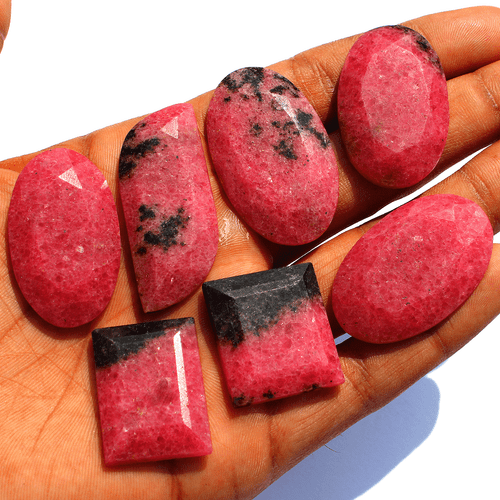 424 Cts ~ 7 Pcs Natural Rhodonite Top Grade 27mm-44mm Faceted Cut Gemstones Lot - Picture 2 of 10