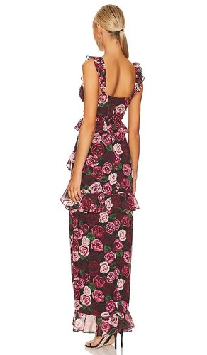 Maxi Vestido Floral Majorelle Pequeño Rojo Rosas Volantes Romántico Rocsi Vestido Giratorio - Imagen 2 de 16