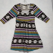 R & B Skater Dress Women's Small Purple/Brown Scoop Neck Long Sleeve Polyester