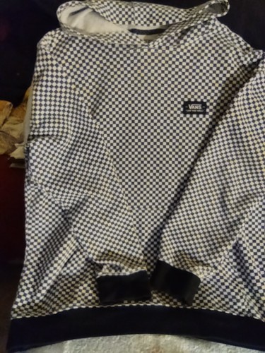 LG Youth Vans 'Off The Wall' 60-40% Cott Poly Checkered Hooded Casual Sweatshirt - Picture 3 of 9