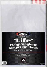 Lot of 100 BCW Life Magazine Size Poly Bags + 100 Acid Free Backer Boards