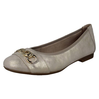 Ladies Remonte 'D0K10' Gold Suede Leather Ballerina Flat Shoes