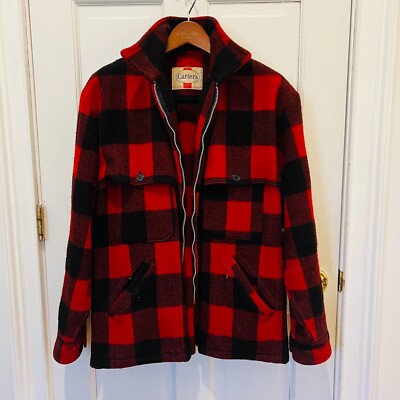 Vintage 40s Men’s Carter’s Red Black Buffalo Plaid Wool Work Wear Jacket  Coat M