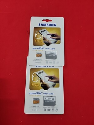 Two Samsung EVO 64GB MicroSDXC Class 10 Memory Cards with Adapter