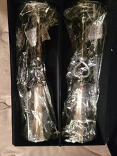 Vintage Things Remembered Etched Bride & Groom Flutes Heart & Teardrop Crystal