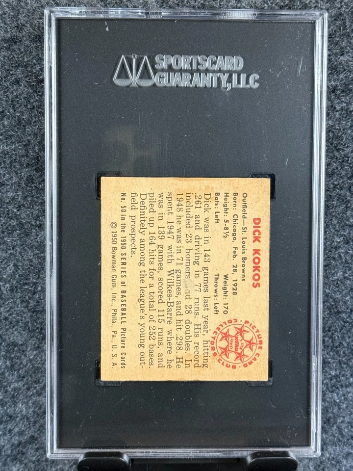 1950 Bowman #50 Dick Kokos SGC 30 GOOD 2 Good Looks Nicer! GREAT PRICE - Image 2 of 2