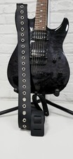 Grommet Eyelet Studded Guitar Strap   Double Hole Black Cowhide Classic Leather