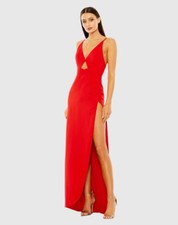 Mac Duggal Red Thin Strap Cutout High Slit V-Neck Gown Size 8 (MSRP $298)