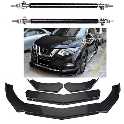 Carbon Front Bumper Lip Spoiler Body Kit + Strut Rods For Nissan For Nissan