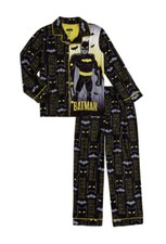 Batman Boys Black Yellow 2 Piece Flannel Button Up Pajamas Sleep Set SM 6/7