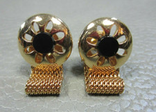 Vintage Reticulated Onyx Wrap Around Yellow Gold Plated Cuff Links