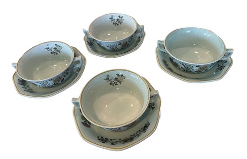 Lot of 4 Adams Calyx Ware Ming Jade Flat Cream Soup Bowl & Saucer Double Handle - Picture 2 of 24