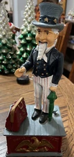 Vintage Uncle Sam Cast Iron Mechanical Coin Bank 1 1 Inch Great Shape and Works!