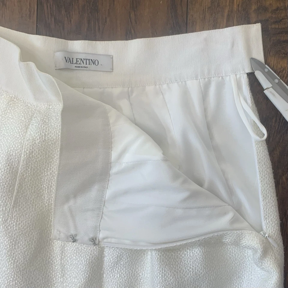 Falda Valentino Mujer’s 8 Blanco Texturizado Recto Lápiz Hecha en Italia Lujo Foto 3 de 4