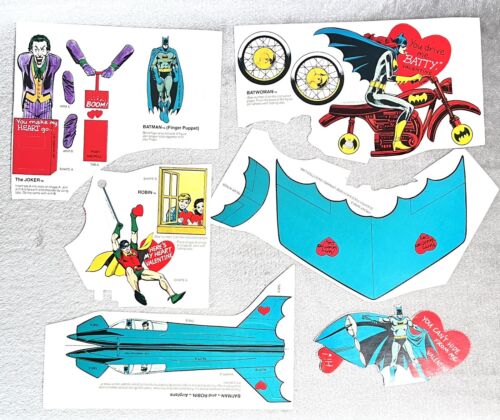 Lot 6 1980's DC Comics Characters Valentine Lot Joker Batmobile Batman Robin - Picture 1 of 3