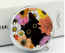 black Cat pill box medicine floral Trinket NEW Free Ship Stocking Stuffer