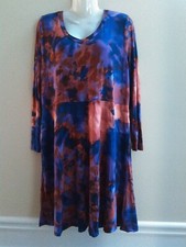 NWT Terra and Sky Women's Size 0X A-Line Dress V-Neck Tie Dye multicolor