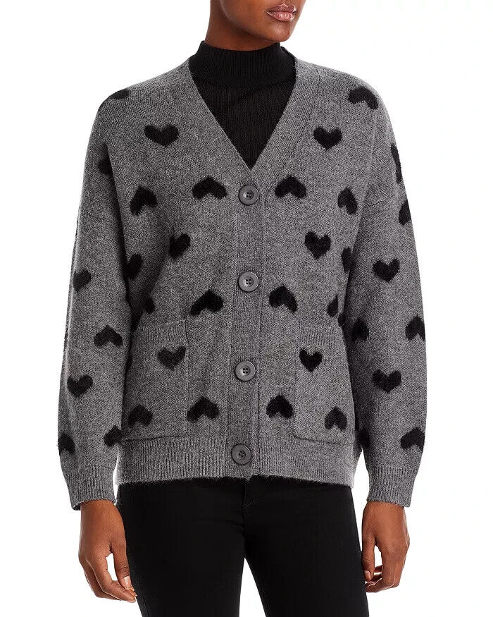 Aqua L141602 Womens Grey/Black Heart Button-Up Cardigan Size Aqua L141602 Womens Grey/Black Heart Button-Up Cardigan Size