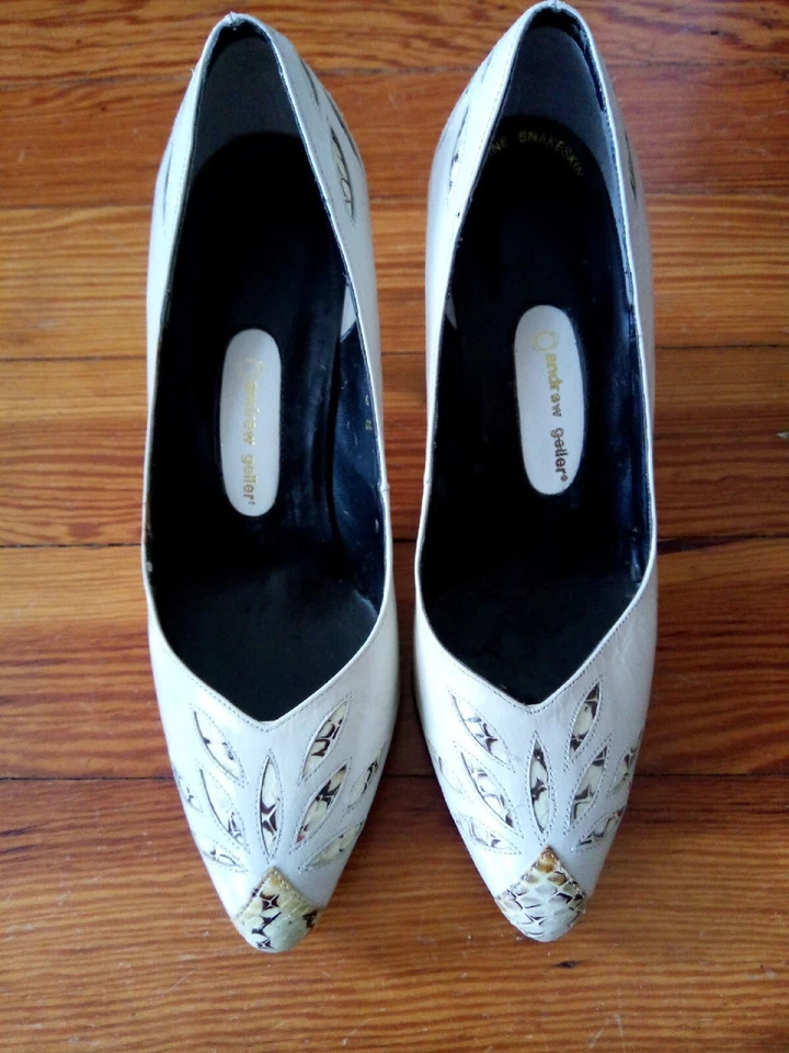 Vintage 1990s andrew geller Snakeskin Ivory Leather  Heels Flame Design Sz 6 - Image 4 of 4