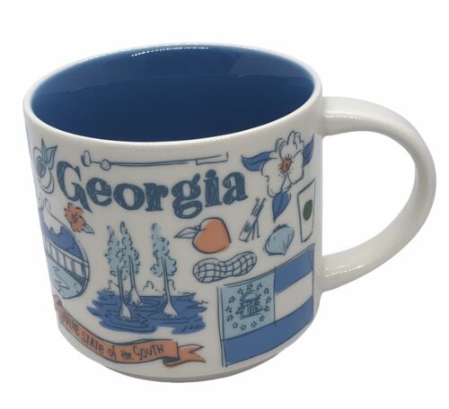 2017 Starbucks GEORGIA Been There Collection Ceramic 14 Oz Coffee Tea Mug w/Blue - Picture 1 of 14
