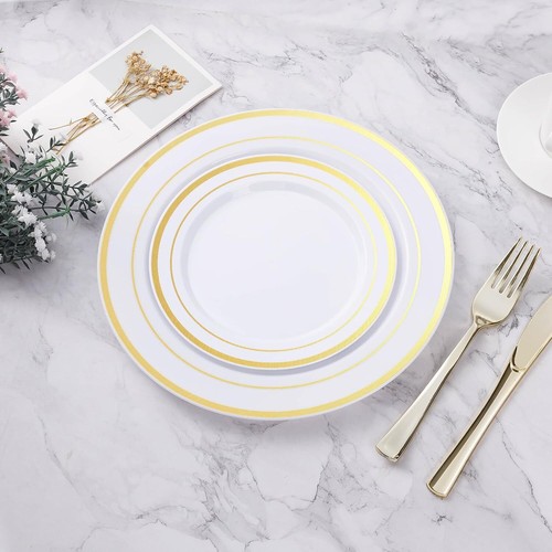 200PCS Gold Plastic Plate, Disposable Party Plates with 100 Dinner Plates - Picture 5 of 6