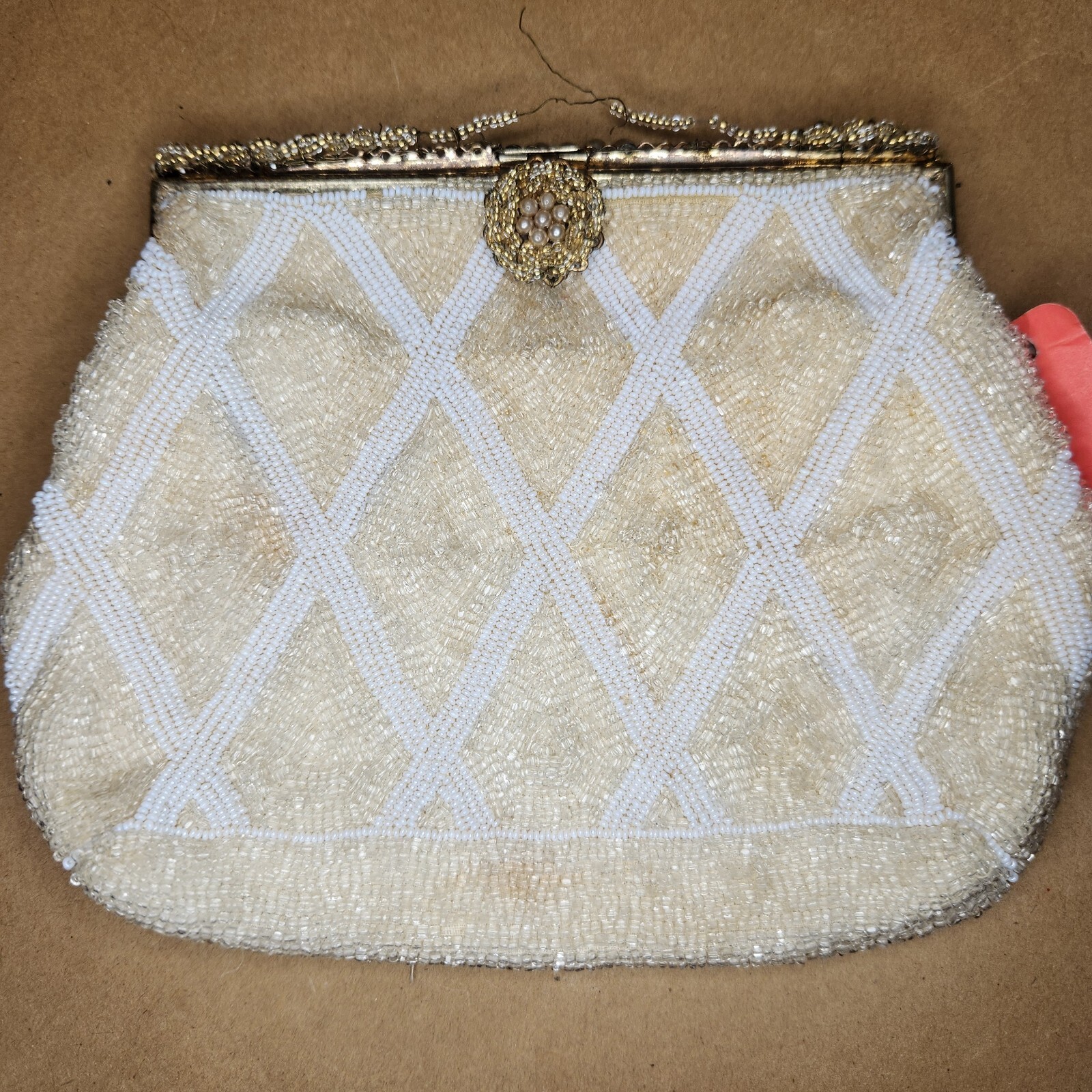 Vtg Ed Robinson 50s Glass Beaded Purse Hand Made … - image 1