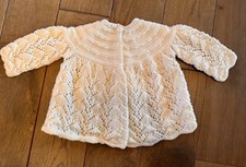 Vintage Hand Knitted White Baby Cardigan 3-6months 