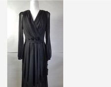 Tommy Hilfiger Dress Sheer-Sleeve Surplice Black w/Gold Polka Dots Sz 8 NEW NWT