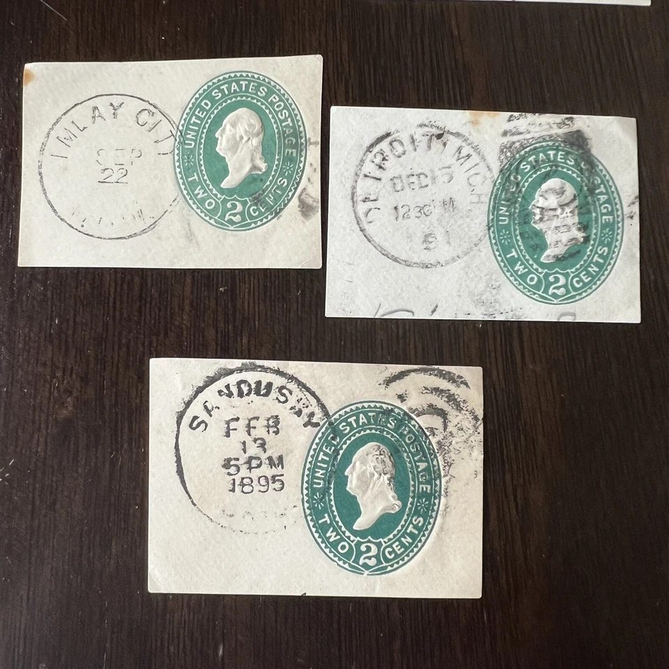 INTERESTING LOT OF 15 U.S. CUT SQUARE STAMPS ALL DIFFERENT CANCELS #1 - Image 2 of 4