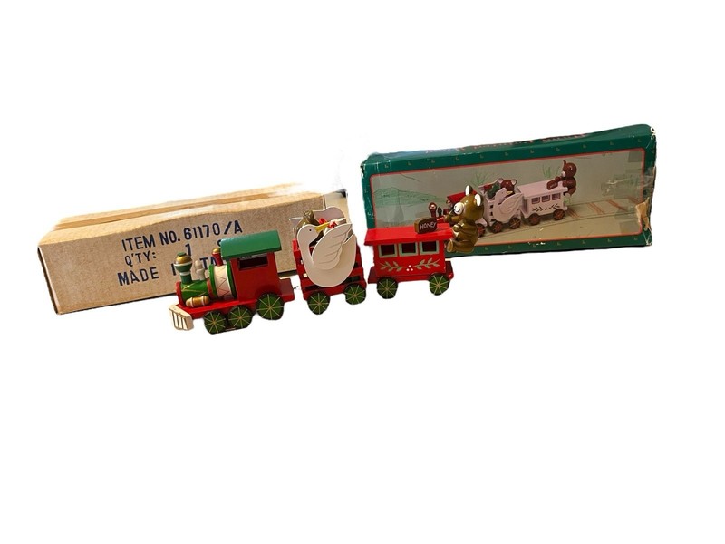 Vintage Christmas HandPainted Wooden Train Bear And Goose Made In Taiwan