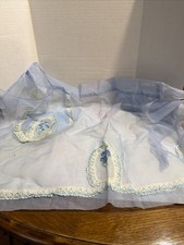 Vintage Blue Sheer Organza Embroidered Half Apron Pocket Flower Lace 16  