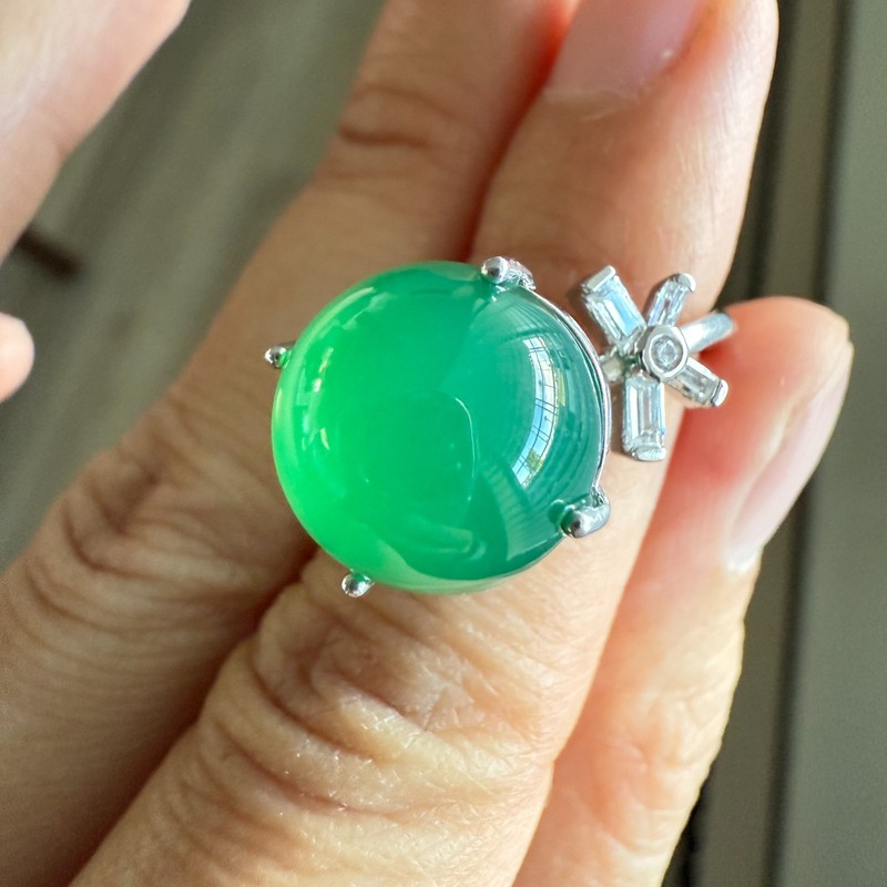 925 Sterling Silver Ring 12mm Green Natural Emerald Gemstone Zircon Bow Jewelry